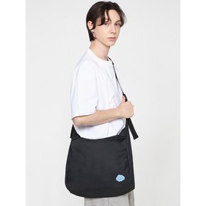 [BAG&ACC]스카이블루 구름 스마일 자수 크로스 커브드 메신저백_블랙