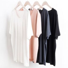 빅사이즈기본티 1733L505 쫀쫀U넥반팔티 WW_P395027275