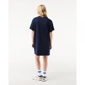 4816585 Lacoste Oversized Embroidered Cotton T-shirt Dress - Navy Blue