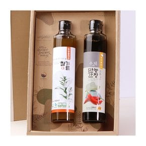 국산 저온압착 참기름 만능고추간장 300ml 2병 선물세트 [ 농부플러스 ]