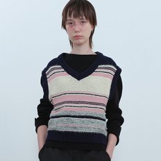 Bliss Multi Stripe V-neck Vest_L/PINK