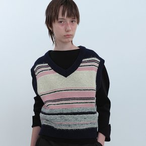 Bliss Multi Stripe V-neck Vest_L/PINK