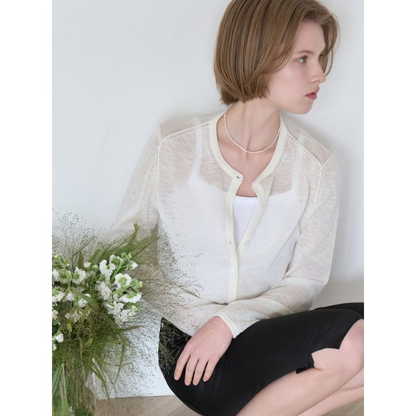 리버스 스티치 니트 가디건 아이보리 BE072