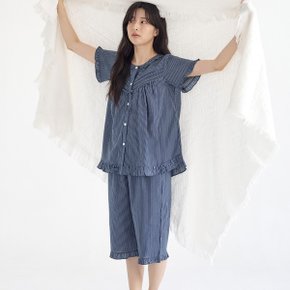 네이비ST 여성 여름 반팔 순면 아사면 잠옷 세트