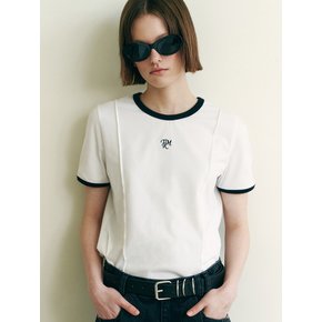 RIBBED BINDING LOGO PIN TUCK T-SHIRT WT