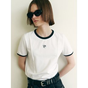 RIBBED BINDING LOGO PIN TUCK T-SHIRT WT