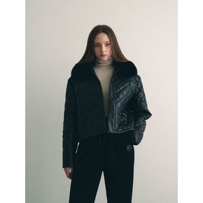 Fur quilting short jacket - black