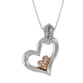 5387854 Vir Jewels 2/5 cttw Baguette Diamond Heart Pendant Necklace 10K Two Tone Gold with