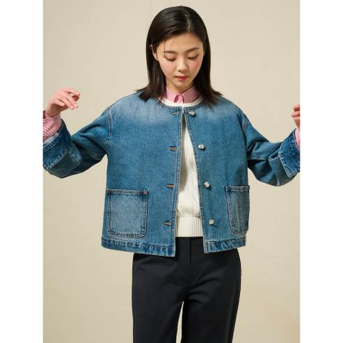 빈폴레이디스 코튼 데님 라운드넥 트러커 재킷 - 블루 (BF5239C03P)