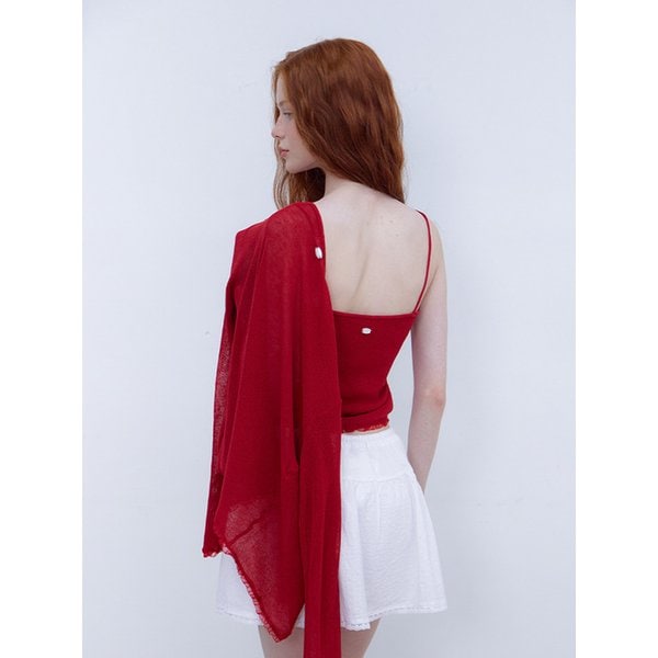 LACE FRILL CARDIGAN & SLEEVELESS SET - RED