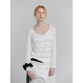 FRILL U NECK T-SHIRT [WHITE]