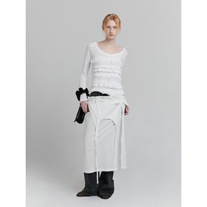 FRILL U NECK T-SHIRT [WHITE]