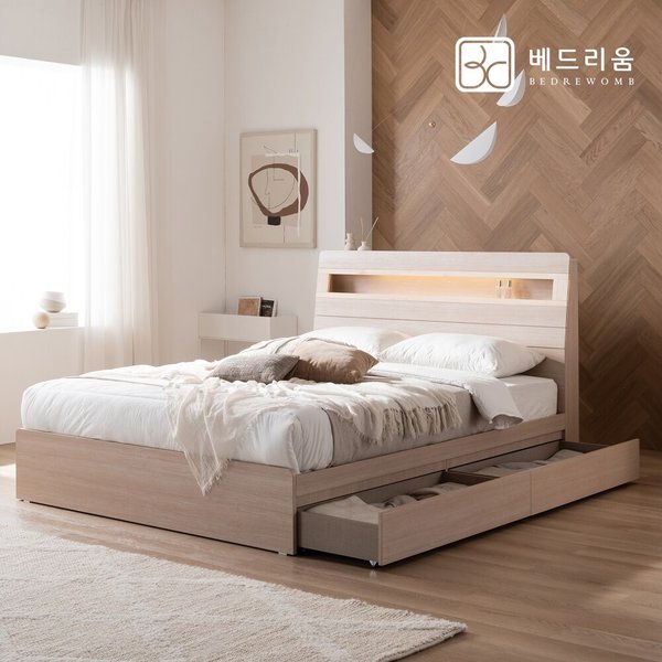 (단독) 금성침대 베드리움 NEW 스마트메이트 편백 LED 수납침대(Q)-리프레쉬 유로탑  미디엄 (M)