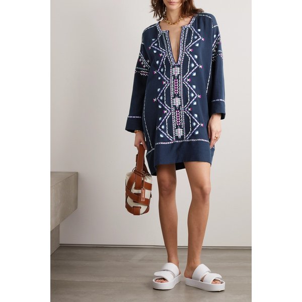 켐시 시퀸 장식 자수 코튼 미니 드레스 네이비 1647597302556759