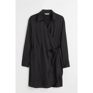 H&M 새틴 랩스타일 셔츠 드레스 블랙 1088102002