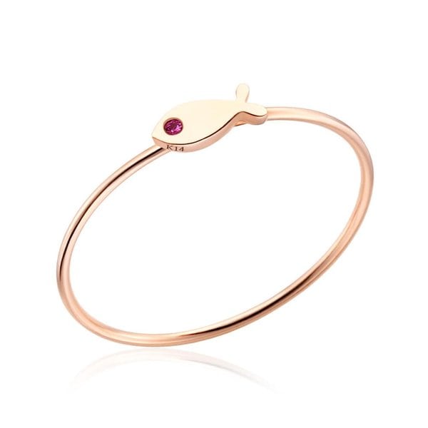 [비앤비골드] 18K 물고기 탄생석 1mm 7월 루비 텐션링 반지 NPR29262
