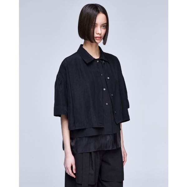[파주점] [송지오우먼]송지오 컬렉션 플레이트 하프 셔츠 블랙 WH3SH709BK