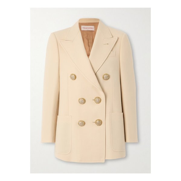 크리스탈 장식 더블브레스트 울 트윌 블레이저 1647597350346515