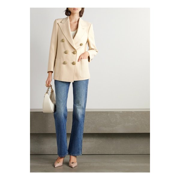 크리스탈 장식 더블브레스트 울 트윌 블레이저 1647597350346515