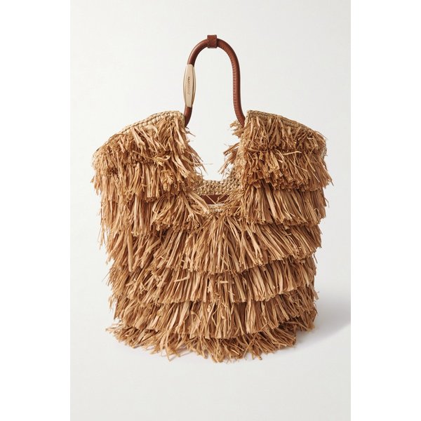 골든타임 스몰 가죽 트림 프린지 라피아 토트백 46376663162986068