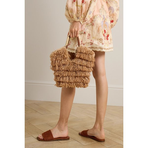 골든타임 스몰 가죽 트림 프린지 라피아 토트백 46376663162986068