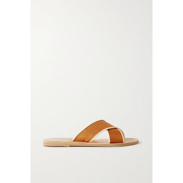 타이스 가죽 트리밍 라피아 슬라이더 브라운 1647597325720663