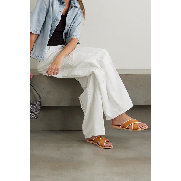 타이스 가죽 트리밍 라피아 슬라이더 브라운 1647597325720663