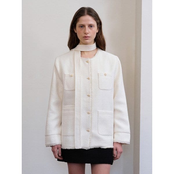 CLAIR SCARF HALF TWEED JACKET [IVORY]