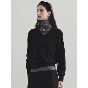 몽돌 울 캐시미어 브이넥 니트 블랙 MDKT088BLACK