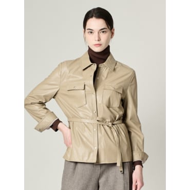 BCBG 올앤선드리 벨티드 페이크레더 블라우스(A4W9B405)