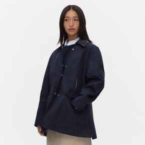 Leather Combo Half Trench_NAVY