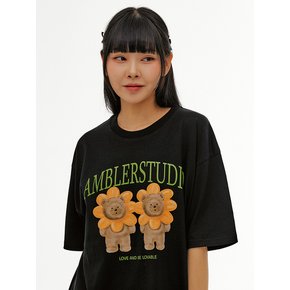 Flower bear Over fit T-Shirts AS1120 (Black)