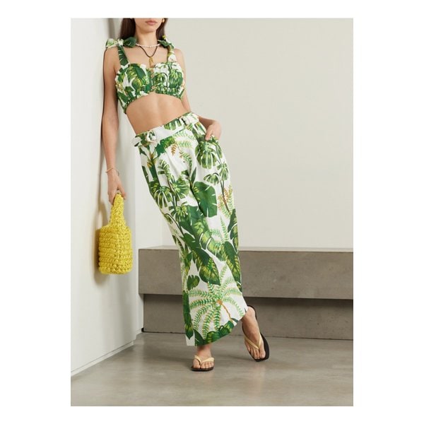 팜리오 트로피컬 포레스트 크롭트 프린트 리넨 탑 1647597333470679