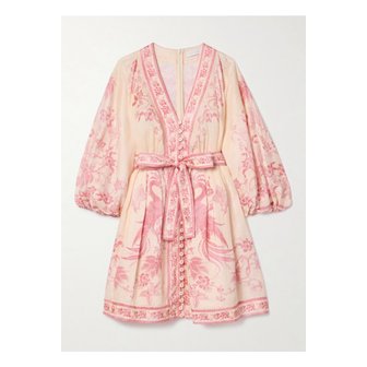 짐머만 럭키 벨트 프린트 리넨 미니 드레스 핑크 46376663162878105