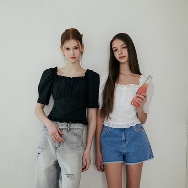 에고이스트 [BLUE LABEL] 스퀘어넥 러플 볼륨 블라우스 (ER2OBL03,ER3OBL42)