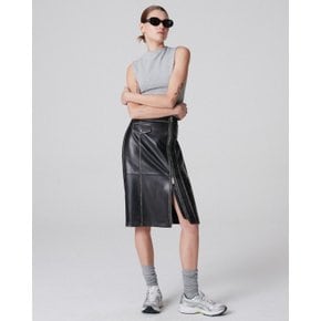 European Lambskin Sanding long skirt_Black