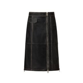 European Lambskin Sanding long skirt_Black