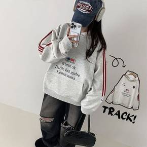 / 세피 오버핏 기모 프린팅 트랙 라인 후드티