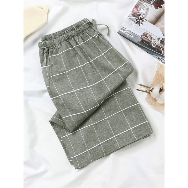 카키 L.체크 5부 순면 남성 잠옷 파자마 바지