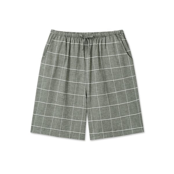 카키 L.체크 5부 순면 남성 잠옷 파자마 바지