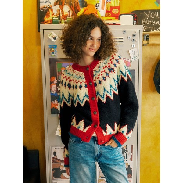 Fuzzy Terry Nordic Cardigan (Black)