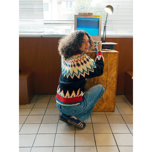 Fuzzy Terry Nordic Cardigan (Black)