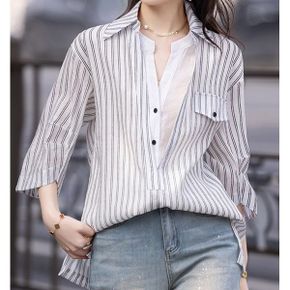 레이어드셔츠넥 5부소매 블라우스 7CC4EB_P421540094