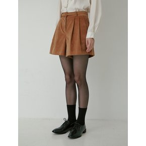 COTTON VELVET TUCK SHORTS+BELT SET_CAMEL BROWN