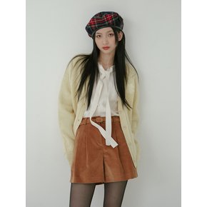 COTTON VELVET TUCK SHORTS+BELT SET_CAMEL BROWN