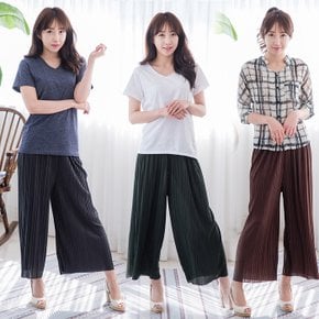 9부 시원한 주름바지 플리츠팬츠 와이드밴딩 여름 캐주얼 냉감소재 스판 반바지 면바지 통바지