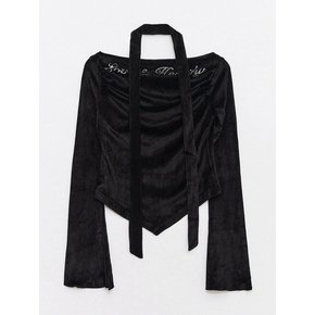 Shine Velvet Drape Cubic Top Black