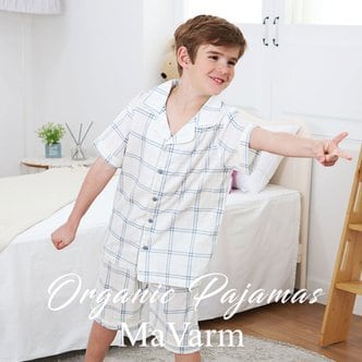 마밤오가닉 오가닉  5부 반팔 아동 주니어 잠옷 파자마 홈웨어 내의 실내복 그레이체크