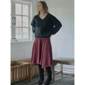 Unbalanced Check Skirt - RED