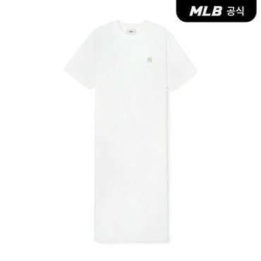 MLB [코리아공식]여성 베이직 스몰로고 라운드 롱 원피스 NY (Ivory)